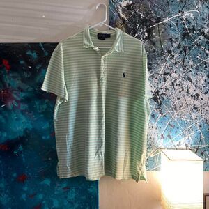 Ralph Lauren Men's Green and White Polo Shirt
